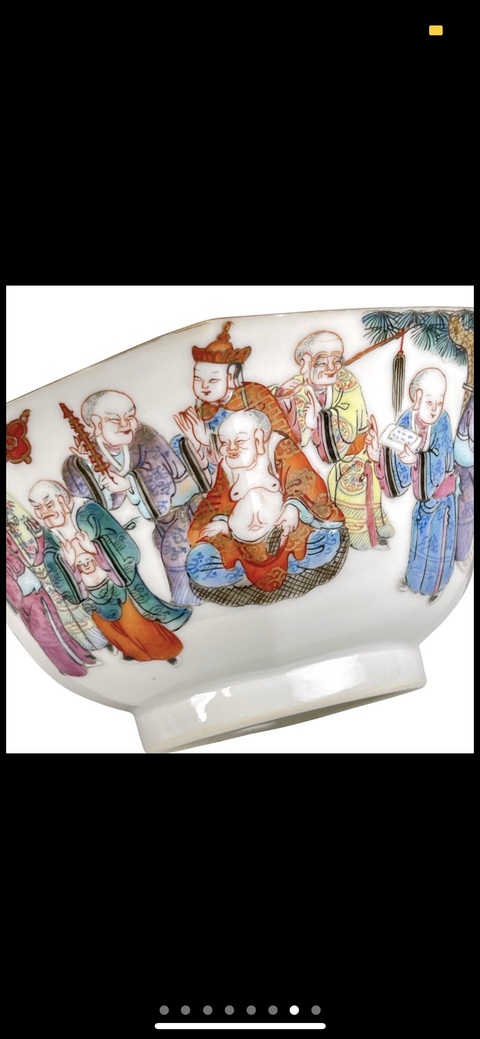 古玩陶瓷十八羅漢粉彩碗真品鑒賞圖