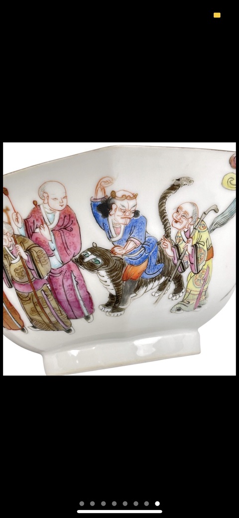 古玩陶瓷十八羅漢粉彩碗真品鑒賞圖