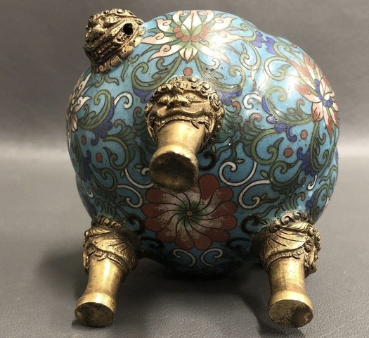 古玩銅器獅耳鼎式熏爐真品鑒賞圖