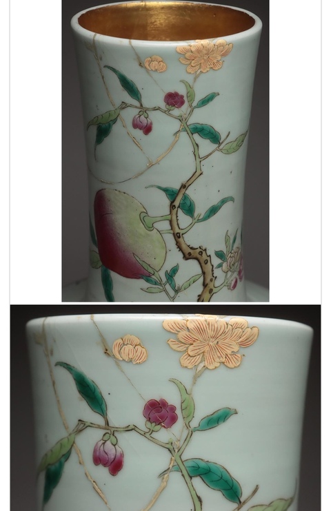 古玩陶瓷粉彩桃紋天球瓶真品鑒賞圖