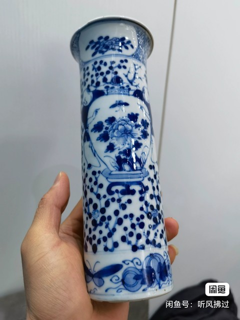 古玩陶瓷喜報平安青花花觚真品鑒賞圖