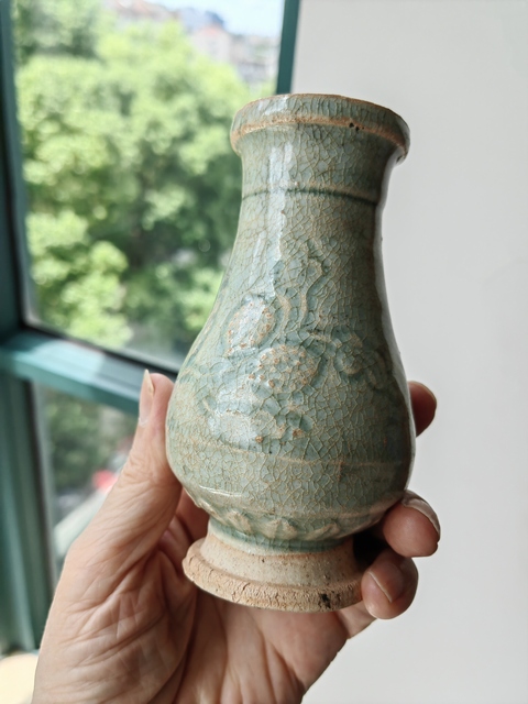 古玩陶瓷云市窯青白釉花卉紋箸瓶真品鑒賞圖