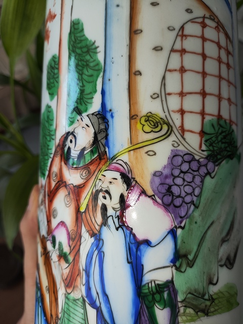 古玩陶瓷粉彩天官賜福圖紋帽筒真品鑒賞圖