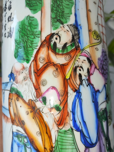 古玩陶瓷粉彩天官賜福圖紋帽筒真品鑒賞圖