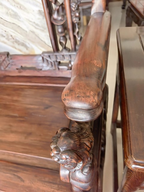 古玩雜項巴西花梨木雕刻制作太師椅真品鑒賞圖