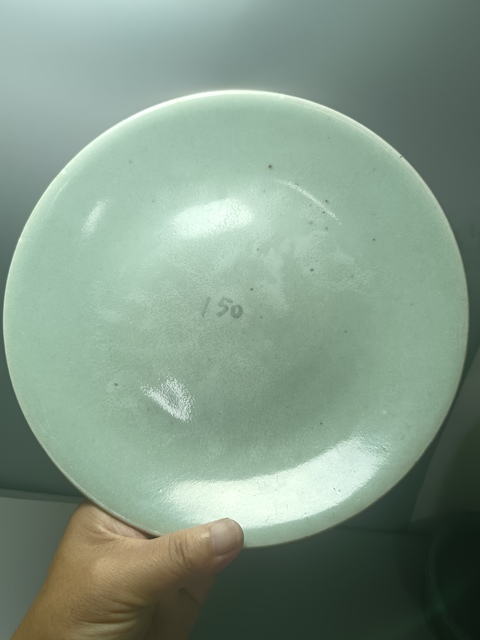 古玩陶瓷精美清中期豆青釉大盤拍賣，當前價格299元