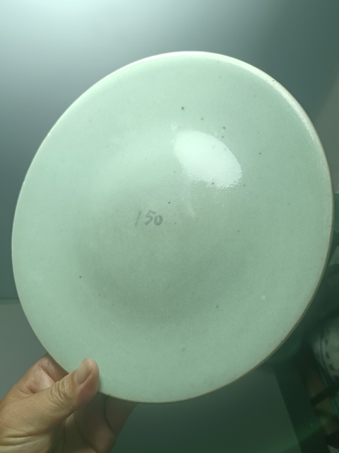 古玩陶瓷精美清中期豆青釉大盤拍賣，當前價格299元