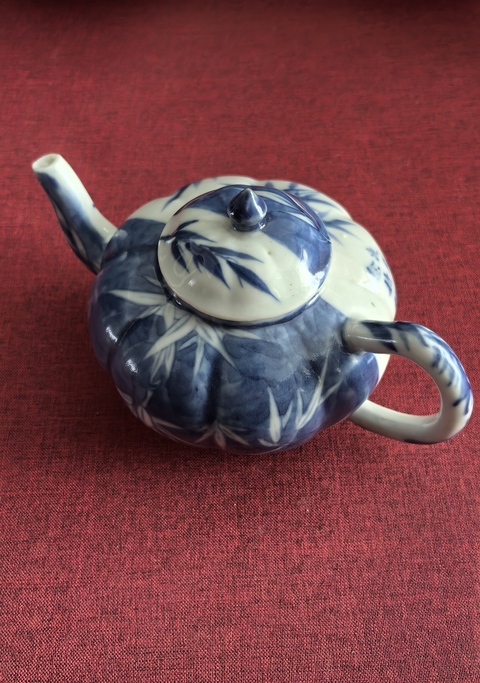 古玩陶瓷青花竹報平安詩文茶壺真品鑒賞圖