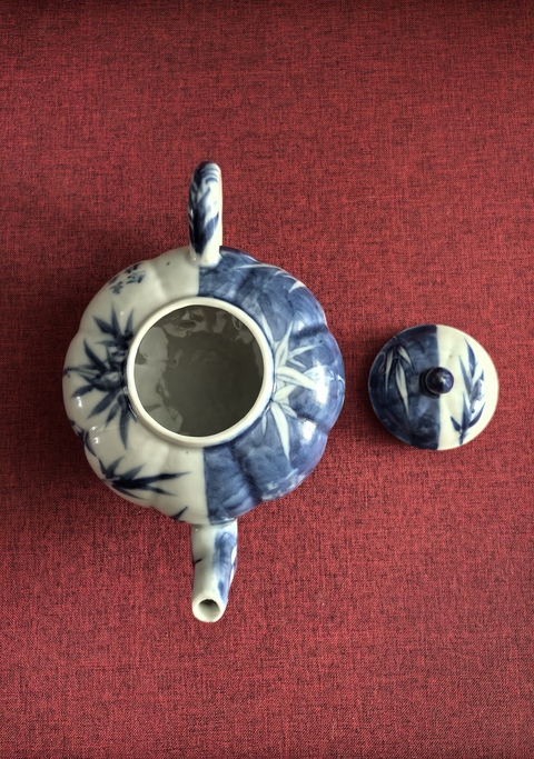 古玩陶瓷青花竹報平安詩文茶壺真品鑒賞圖