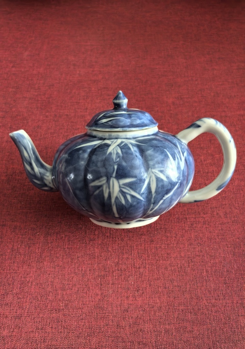 古玩陶瓷青花竹報平安詩文茶壺真品鑒賞圖