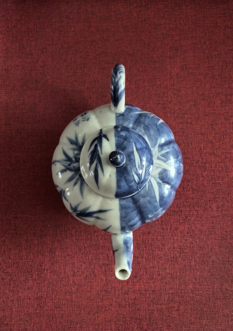 古玩陶瓷青花竹報平安詩文茶壺真品鑒賞圖