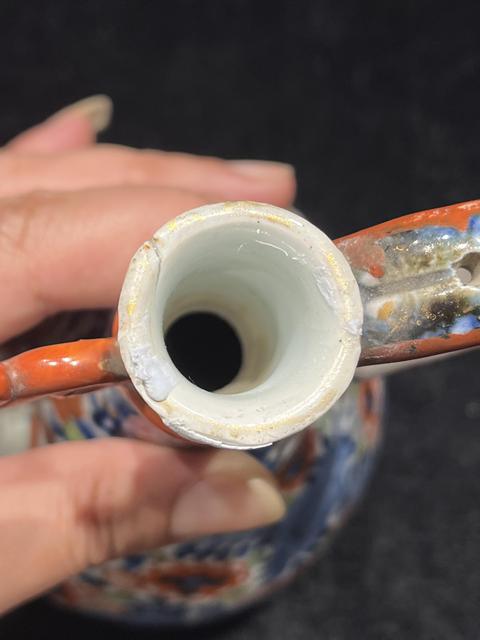 古玩陶瓷青花加彩執壺真品鑒賞圖