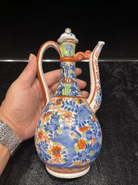 古玩陶瓷青花加彩執壺真品鑒賞圖