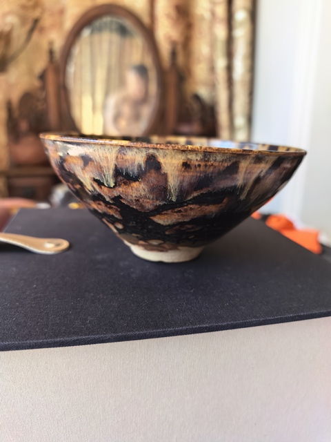 古玩陶瓷吉州窯虎皮斑紋茶盞，疑似有修真品鑒賞圖