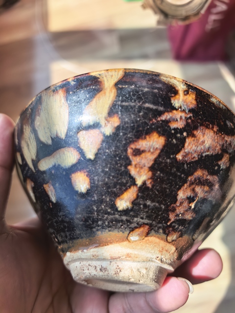 古玩陶瓷吉州窯虎皮斑紋茶盞，疑似有修真品鑒賞圖