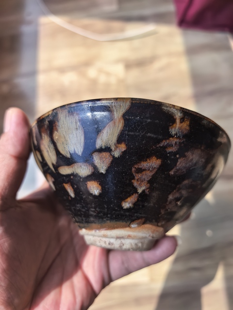 古玩陶瓷吉州窯虎皮斑紋茶盞，疑似有修真品鑒賞圖