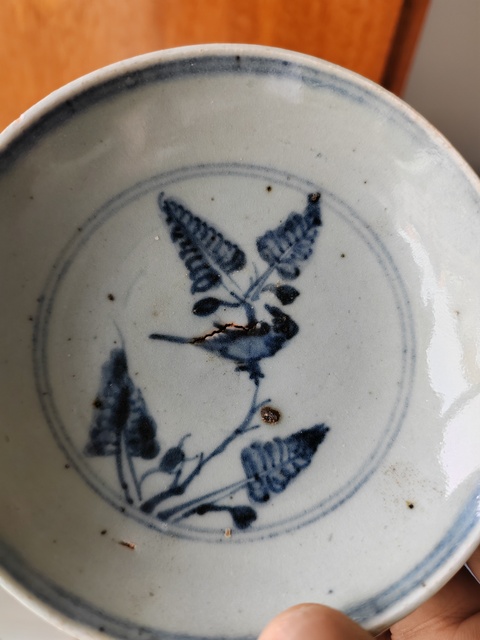 古玩陶瓷青花花鳥紋臥足盤真品鑒賞圖