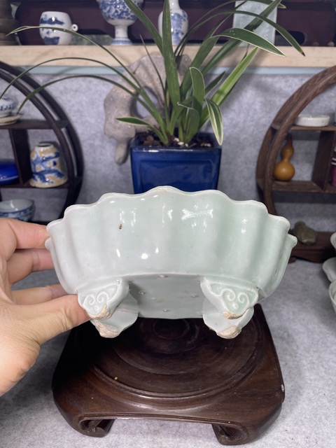 古玩陶瓷冬青釉水仙盆真品鑒賞圖