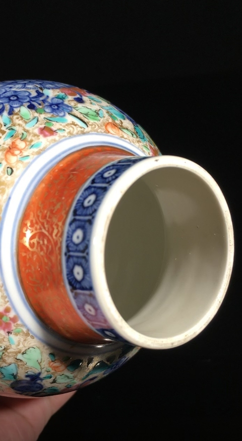 古玩陶瓷青花加彩山水人物雞腿瓶真品鑒賞圖