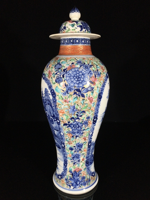古玩陶瓷青花加彩山水人物雞腿瓶真品鑒賞圖