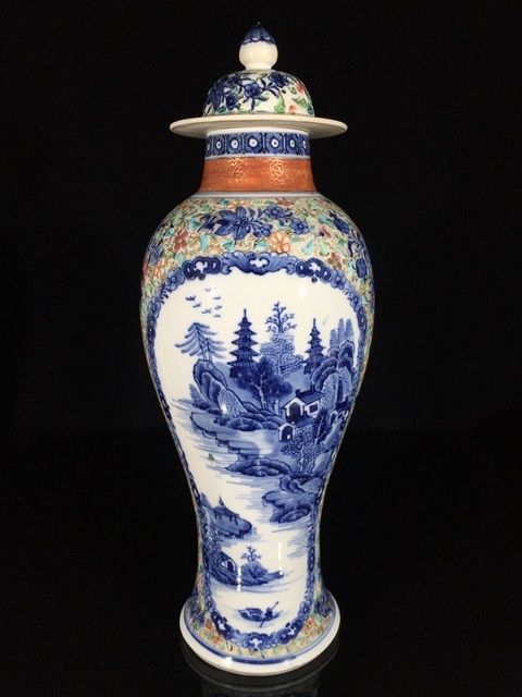 古玩陶瓷青花加彩山水人物雞腿瓶真品鑒賞圖