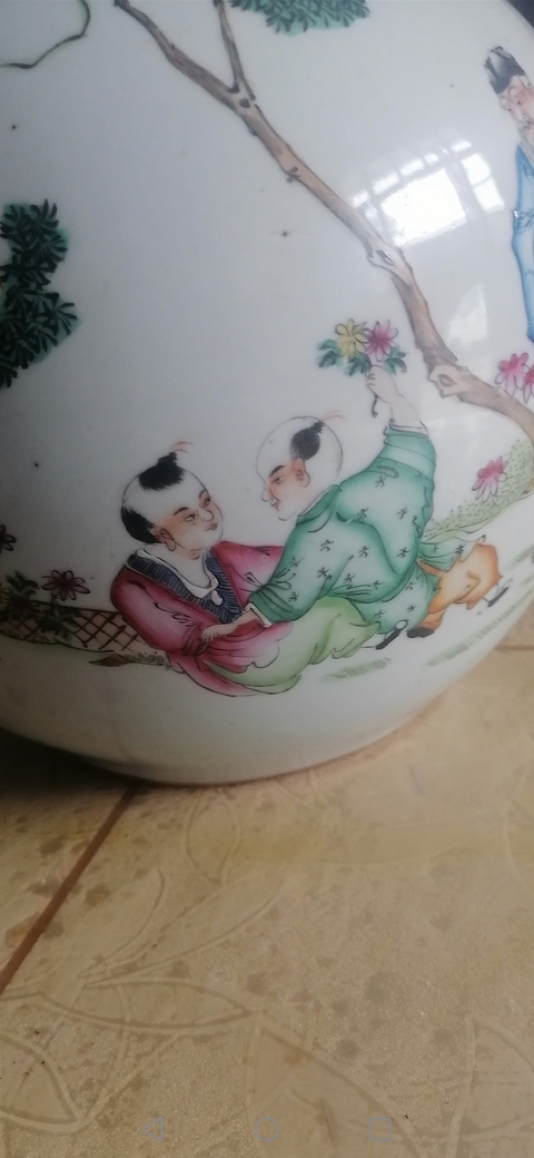 古玩陶瓷陶淵明愛菊圖新粉彩西瓜罐真品鑒賞圖