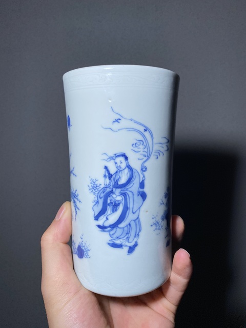 古玩陶瓷青花人物故事筆筒真品鑒賞圖