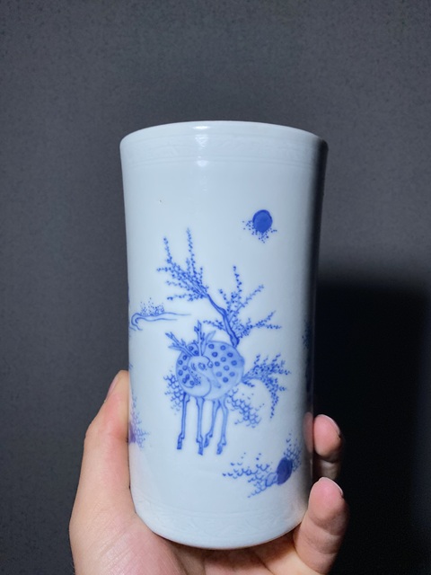 古玩陶瓷青花人物故事筆筒真品鑒賞圖