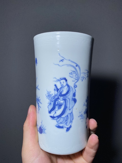 古玩陶瓷青花人物故事筆筒真品鑒賞圖