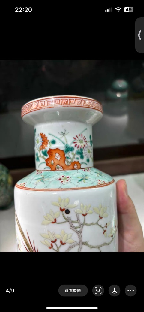 古玩陶瓷晚清粉彩花鳥棒槌瓶真品鑒賞圖