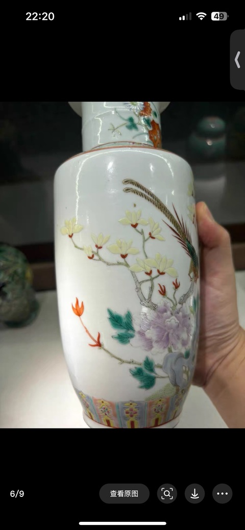 古玩陶瓷晚清粉彩花鳥棒槌瓶真品鑒賞圖