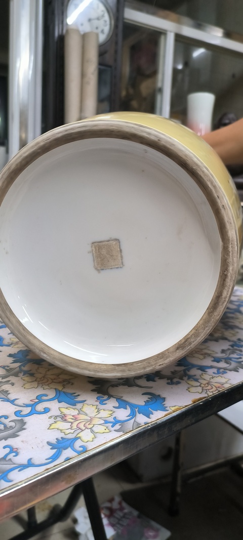 古玩陶瓷黃釉堆白花鳥瓶真品鑒賞圖