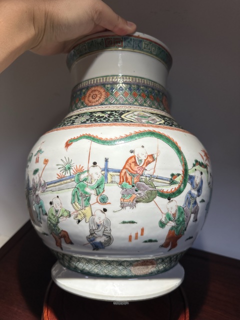 古玩陶瓷五彩百子圖魚婁尊真品鑒賞圖