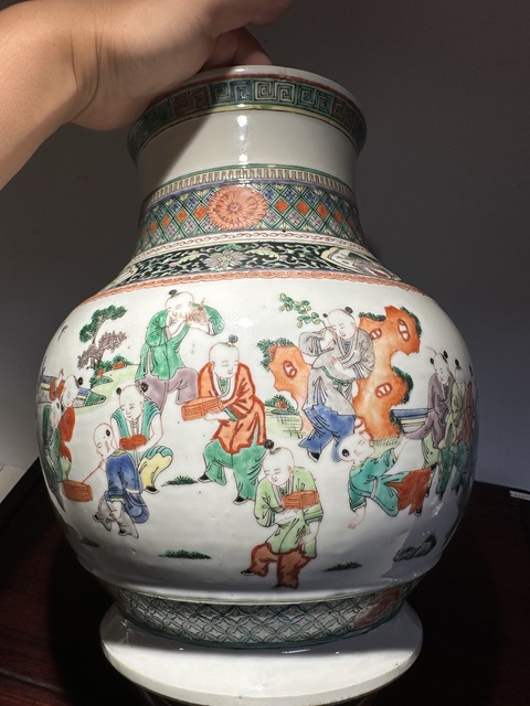 古玩陶瓷五彩百子圖魚婁尊真品鑒賞圖