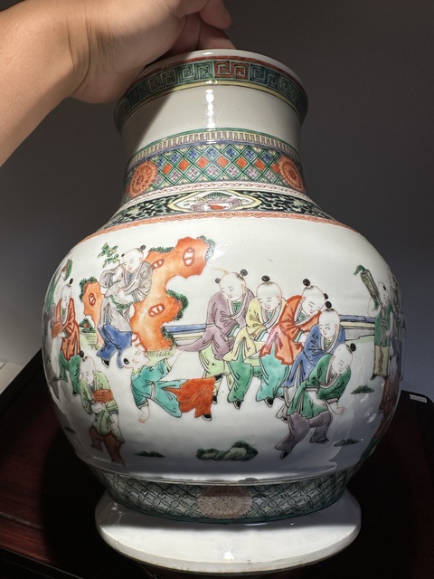 古玩陶瓷五彩百子圖魚婁尊真品鑒賞圖