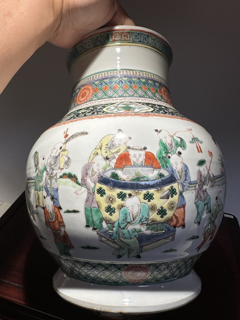 古玩陶瓷五彩百子圖魚婁尊真品鑒賞圖