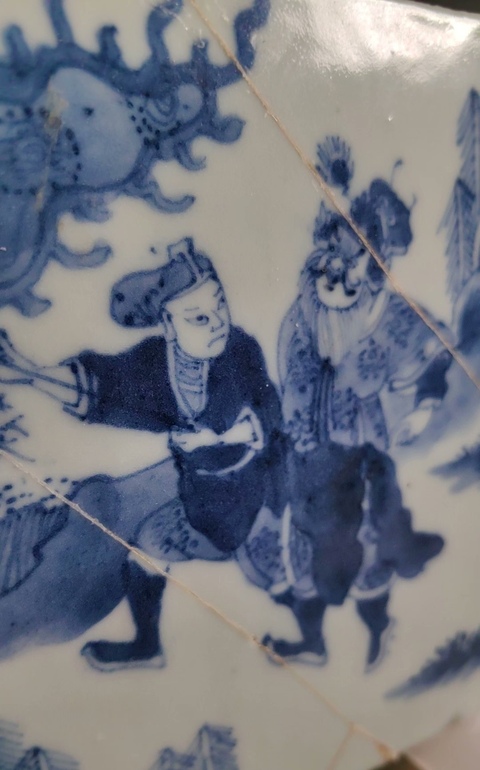 古玩陶瓷青花人物故事紋瓷板真品鑒賞圖