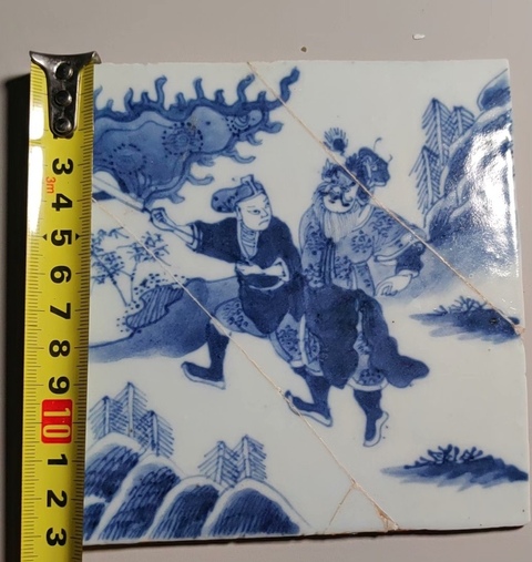 古玩陶瓷青花人物故事紋瓷板真品鑒賞圖