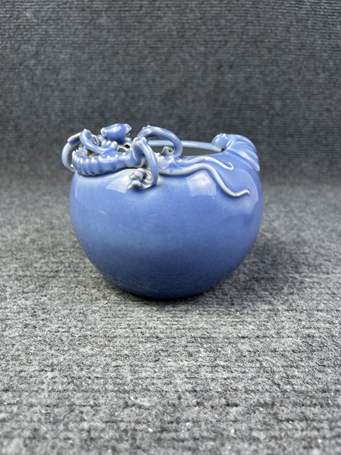 古玩陶瓷天藍釉盤魑龍紋大水洗真品鑒賞圖