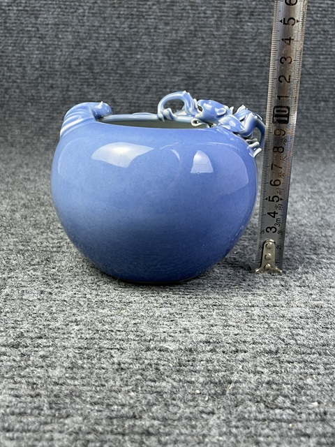 古玩陶瓷天藍釉盤魑龍紋大水洗真品鑒賞圖