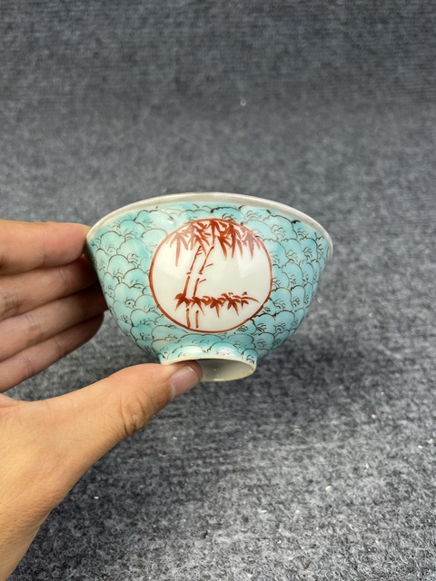 古玩陶瓷松石綠地開窗竹紋茶圓拍賣，當前價格1588元