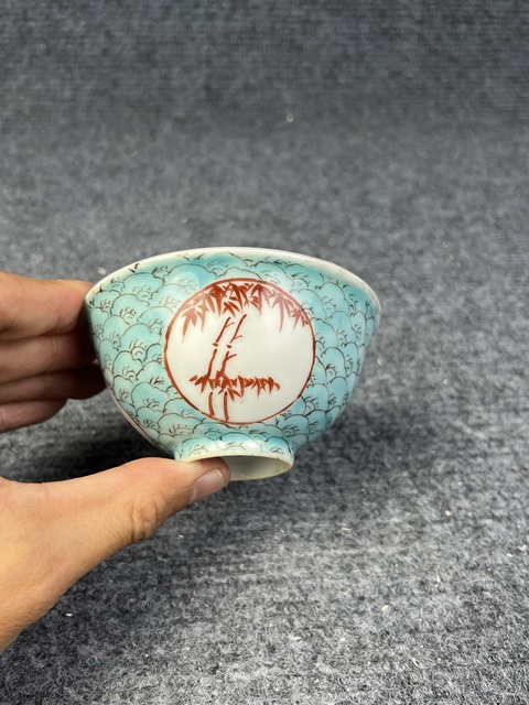古玩陶瓷松石綠地開窗竹紋茶圓拍賣，當前價格1588元