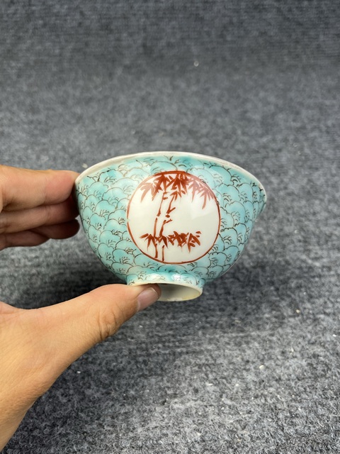 古玩陶瓷松石綠地開窗竹紋茶圓拍賣，當前價格1588元