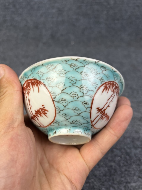 古玩陶瓷松石綠地開窗竹紋茶圓拍賣，當前價格1588元