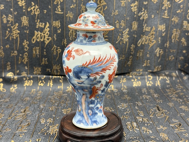古玩陶瓷清.康熙 青花礬紅雉雞牡丹圖雞腿瓶 全品拍賣,當前價格9680元