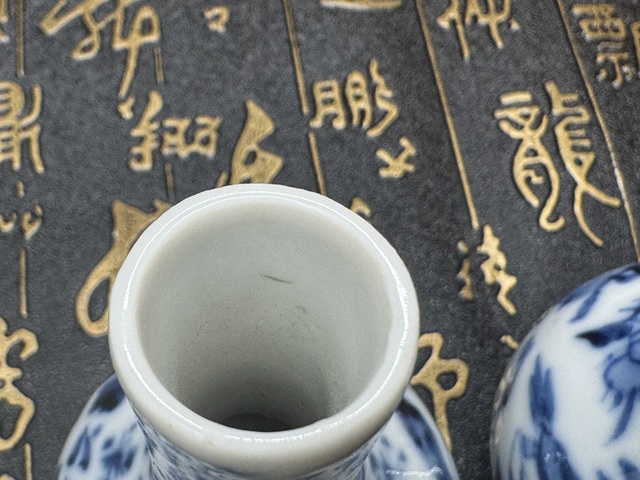 古玩陶瓷晚清·青花花鳥紋小天球瓶 一對拍賣，當前價格4580元