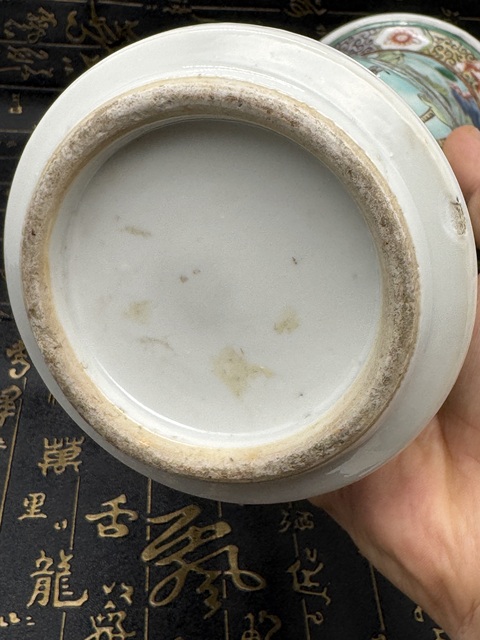 古玩陶瓷松石地五彩龍紋花觚真品鑒賞圖