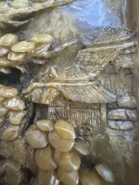 古玩玉器壽山石雕“人物故事”臂擱真品鑒賞圖