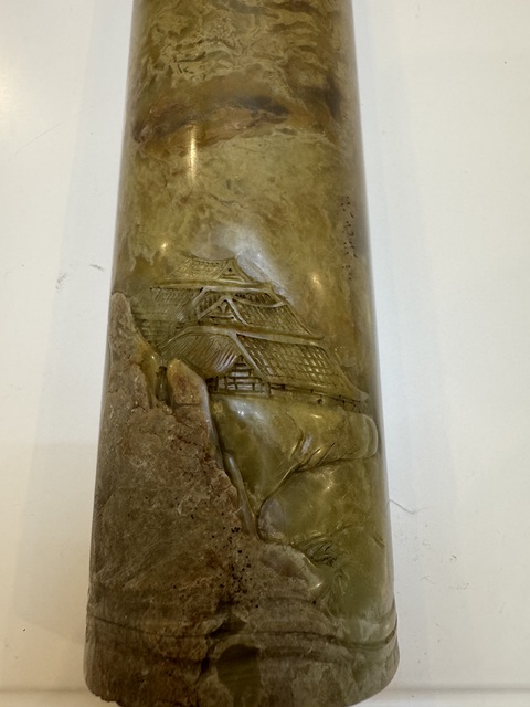 古玩玉器壽山石雕“人物故事”臂擱真品鑒賞圖