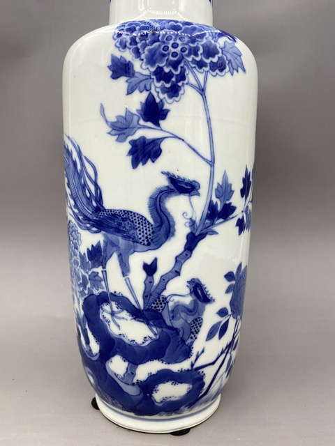 古玩陶瓷晚清 雙鳳洞石牡丹青花棒槌瓶拍賣(mài)，當(dāng)前價(jià)格7000元